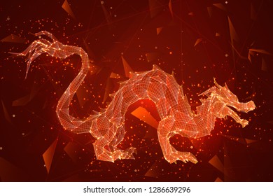 symbol of chinese new year. long flying dragon kite. vector 3d illustration