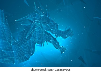 symbol of chinese new year. long flying dragon kite. vector 3d illustration