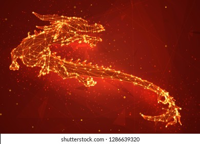 symbol of chinese new year. long flying dragon kite. vector 3d illustration
