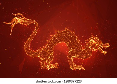 symbol of chinese new year. long flying dragon kite. vector 3d illustration