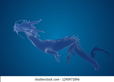 symbol of chinese new year. long flying dragon kite. vector 3d illustration