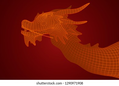 symbol of chinese new year. long flying dragon kite. vector 3d illustration