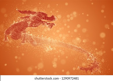 symbol of chinese new year. long flying dragon kite. vector 3d illustration