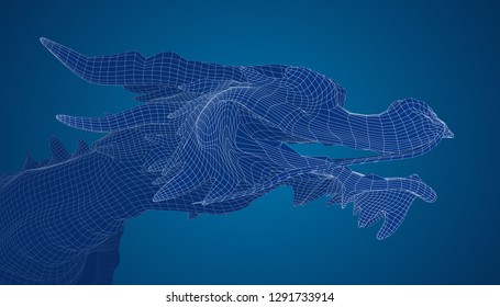 symbol of chinese new year. long flying dragon kite. vector 3d illustration