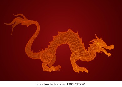 symbol of chinese new year. long flying dragon kite. vector 3d illustration