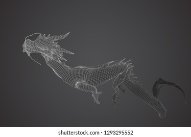 symbol of chinese new year. long flying dragon kite. vector 3d illustration