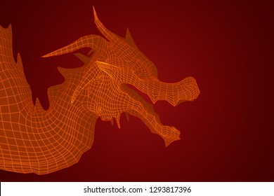 symbol of chinese new year. long flying dragon kite. vector 3d illustration