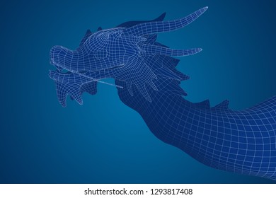 symbol of chinese new year. long flying dragon kite. vector 3d illustration