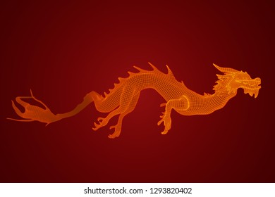 symbol of chinese new year. long flying dragon kite. vector 3d illustration