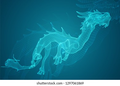 symbol of chinese new year. long flying dragon kite. vector 3d illustration