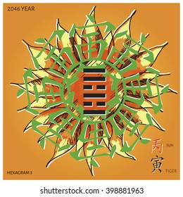 Symbol of i ching hexagram from chinese hieroglyphs. Translation of 12 zodiac feng shui signs hieroglyphs: 'Sun' and "Dragon". Hand drawn symbol.
