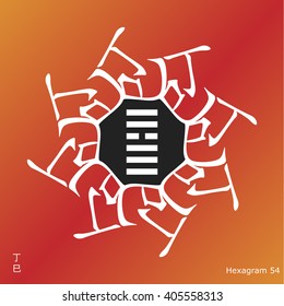 Symbol of i ching hexagram from chinese hieroglyphs. Translation of 12 zodiac feng shui signs hieroglyphs: 'Fire' and "Snake". 