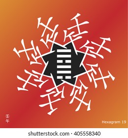 Symbol of i ching hexagram from chinese hieroglyphs. Translation of 12 zodiac feng shui signs hieroglyphs: 'Sea' and "Horse". 
