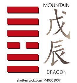 Symbol of i ching hexagram from chinese hieroglyphs. 12 zodiac feng shui signs hieroglyphs.