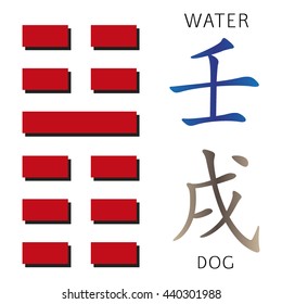 Symbol of i ching hexagram from chinese hieroglyphs. 12 zodiac feng shui signs hieroglyphs.