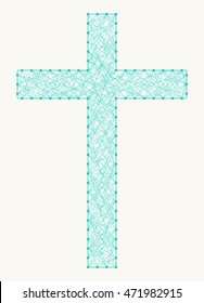 Symbol of Christian Cross made with Nails and Winding Strings.