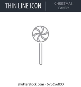 Symbol of Christmas Candy. Thin line Icon of Merry Christmas. Stroke Pictogram Graphic for Web Design. Quality Outline Vector Symbol Concept. Premium Mono Linear Beautiful Plain