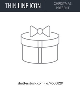 Symbol of Christmas Present. Thin line Icon of Merry Christmas. Stroke Pictogram Graphic for Web Design. Quality Outline Vector Symbol Concept. Premium Mono Linear Beautiful Plain Laconic.