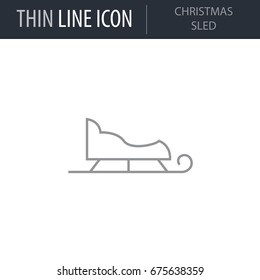 Symbol of Christmas Sled. Thin line Icon of Merry Christmas. Stroke Pictogram Graphic for Web Design. Quality Outline Vector Symbol Concept. Premium Mono Linear Beautiful Plain Laconic Logo