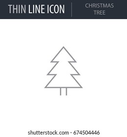 Symbol of Christmas Tree. Thin line Icon of Merry Christmas. Stroke Pictogram Graphic for Web Design. Quality Outline Vector Symbol Concept. Premium Mono Linear Beautiful Plain Laconic Logo