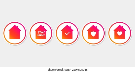 Symbol Kreis Logo Design bedeutet Home , bleiben zu Hause für den Schutz vor Viren und arbeiten von zu Hause auf grauem Hintergrund. Vektorgrafik, Illustrator.