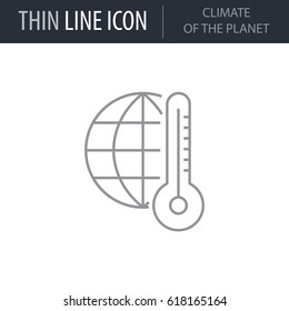 Symbol of Climate Of The Planet. Thin line Icon of Ecology Elements. Stroke Pictogram Graphic for Web Design. Quality Outline Vector Symbol Concept. Premium Mono Linear Beautiful Plain Laconic Logo