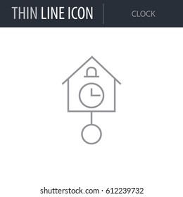 Symbol of Clock. Thin line Icon of Linear Household Elements. Stroke Pictogram Graphic for Web Design. Quality Outline Vector Symbol Concept. Premium Mono Linear Beautiful Plain Laconic Logo