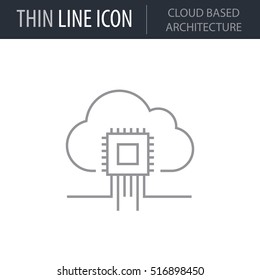 Symbol of Cloud Based Architecture Thin line Icon of Data Science. Stroke Pictogram Graphic for Web Design. Quality Outline Vector Symbol Concept. Premium Mono Linear Beautiful Plain Laconic Logo