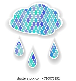 Symbol of cloud with drops of rain on white background.