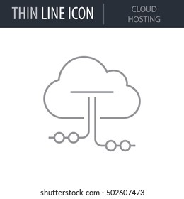 Symbol of Cloud Hosting Thin line Icon of Cloud Data Technology. Stroke Pictogram Graphic for Web Design. Quality Outline Vector Symbol Concept. Premium Mono Linear Beautiful Plain Laconic Logo