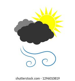 Symbol of a clouds weather with sun and wind. Vector illustration on a white background. Cartoon of partly cloudy and windy.