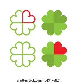 Symbol of a cloverleaf in flat and line style made from hearts.