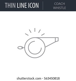 Symbol Of Coach Whistle. Thin Line Icon Of Sport Attributes. Stroke Pictogram Graphic For Web Design. Quality Outline Vector Symbol Concept. Premium Mono Linear Beautiful Plain Laconic Logo