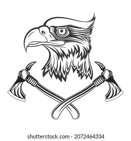 The symbol is the coat of arms of the Indians with the symbol of an Eagle and a tomahawk in a vector in monochrome on a white background