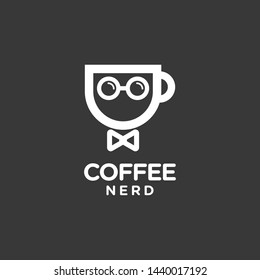 Symbol of coffee glass and nerd with a clean modern logo simple combination