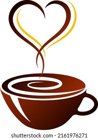 Symbol for coffee shops and cafes. Cup of hot coffee with steam. Love for coffee and tea design