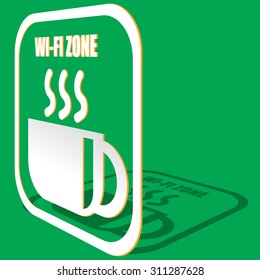 The symbol of coffee and wifi icons is placed on its side. Green Background In the form of vector