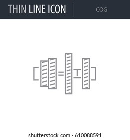 Symbol of Cog. Thin line Icon of Car elements. Stroke Pictogram Graphic for Web Design. Quality Outline Vector Symbol Concept. Premium Mono Linear Beautiful Plain Laconic Logo