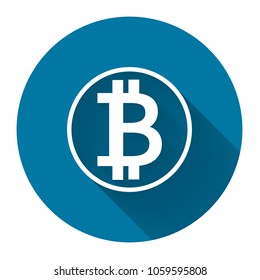 symbol coin bitcoin white icon with long shadow black,Simple design style.vector illustration