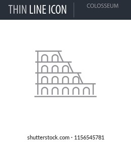 Symbol of Colosseum. Thin line Icon of Landmark Set. Stroke Pictogram Graphic for Web Design. Quality Outline Vector Symbol Concept. Premium Mono Linear Beautiful Plain Laconic Logo
