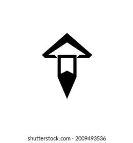 it is a symbol of the combination of a house, a bookmark and a pencil. meaning it is a house where people read and write