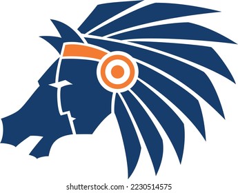Symbol Combines a American Native Indian Chief and a Mustang Horse