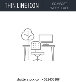 Symbol of Comfort Workplace. Thin line Icon of Productivity And Concentration. Stroke Pictogram Graphic for Web Design. Quality Outline Vector Symbol Concept. Premium Mono Linear Beautiful Plain