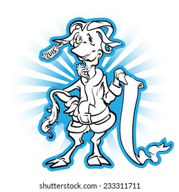 Symbol of the coming 2015 year according to the Chinese calendar - the Goat, dressed in Santa Claus's costume holding a wish list in his hoof. EPS8 vector illustration.