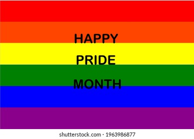 symbol of community LGBTQ peace sign pride month, colorful rainbow striped background with text "HAPPY PRIDE MONTH" 