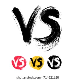 Symbol competition VS set. Versus text brush painting letters. Freehand drawing. Vector illustration. Isolated on white background