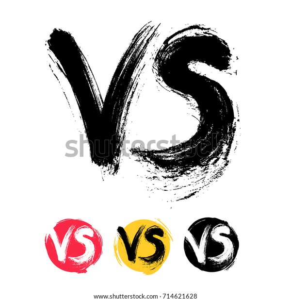 シンボルの競合vsセット テキストブラシペインティングの文字との対比フリーハンドの図面 ベクターイラスト 白い背景に分離型 のベクター画像素材 ロイヤリティフリー