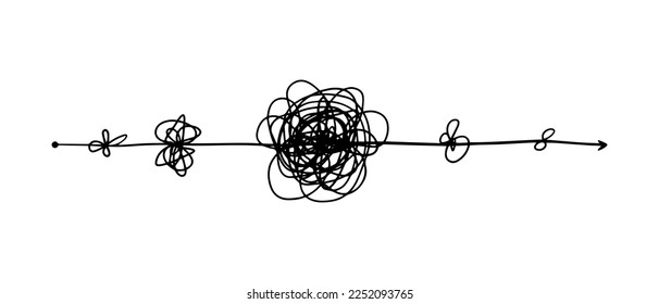 Symbol of complicated way with scribbled round element, Vector illustration.