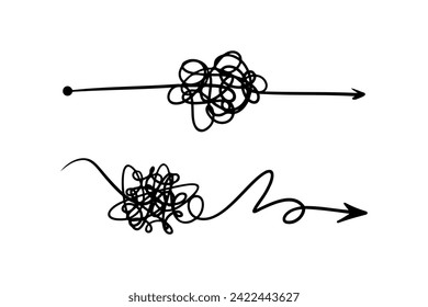 Symbol of complicated way with scribbled round element, Vector illustration.