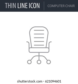 Symbol of Computer Chair. Thin line Icon of Furniture. Stroke Pictogram Graphic for Web Design. Quality Outline Vector Symbol Concept. Premium Mono Linear Beautiful Plain Laconic Logo